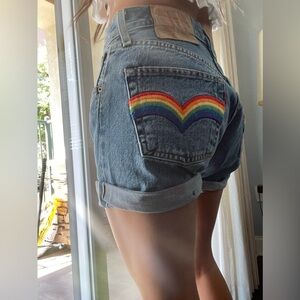 Levis 501  Vintage  Selvedge Jean Shorts Womens Embroidered rolled hem Denim